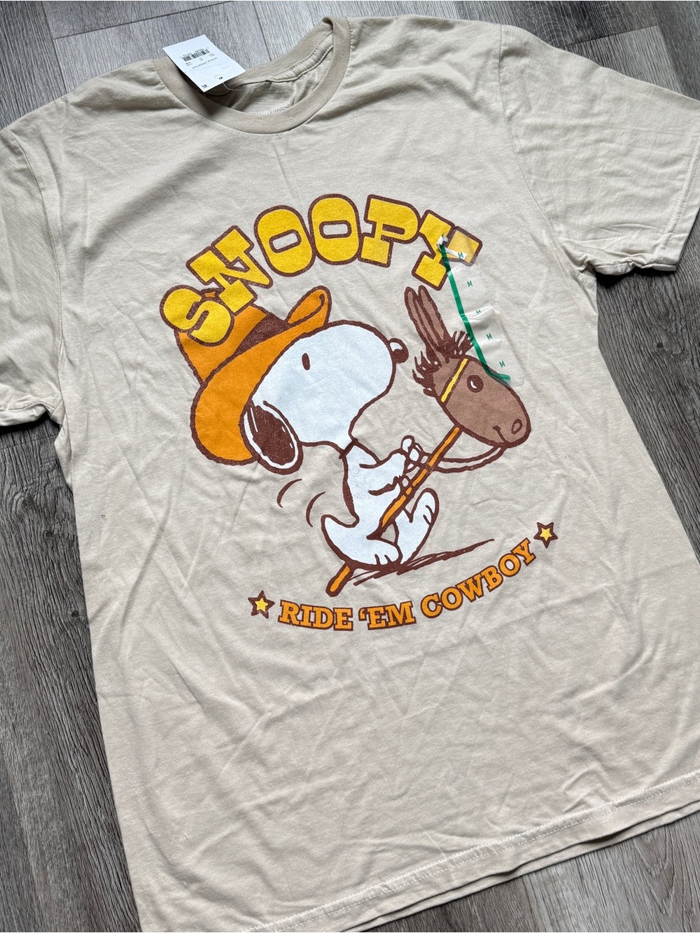 Peanuts Men's Beige Snoopy Cowboy Graphic Tee M - 0208